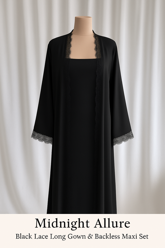 Midnight Allure –  Lace Long Gown & Backless Maxi Set