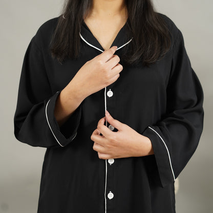 BLACK SOLID SUMMER LINEN PJS