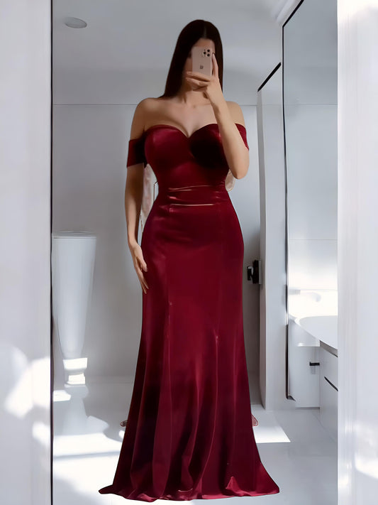 (30%) OFF - Off Shoulder Valvet Maxi