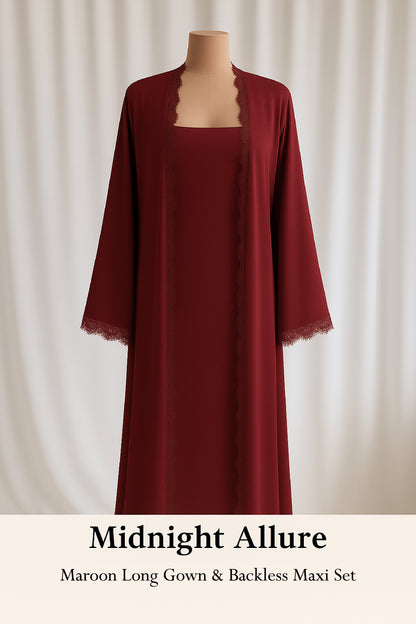 Midnight Allure – Lace Long Gown & Backless Maxi Set