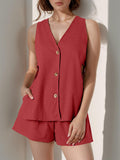 (30%) OFF - Chic Cotton Button-Up Lounge 2pc Set
