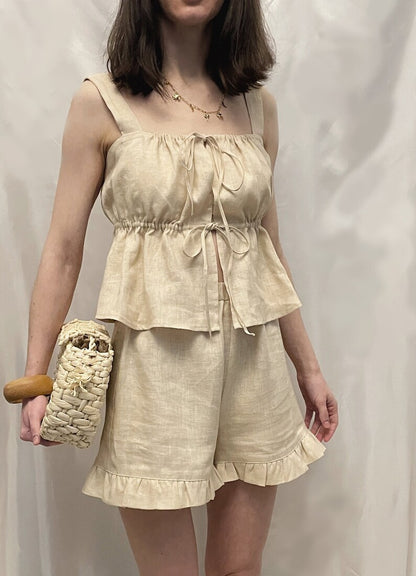 (30%) OFF - Cotton Ruffle Peplum Top and Shorts Set