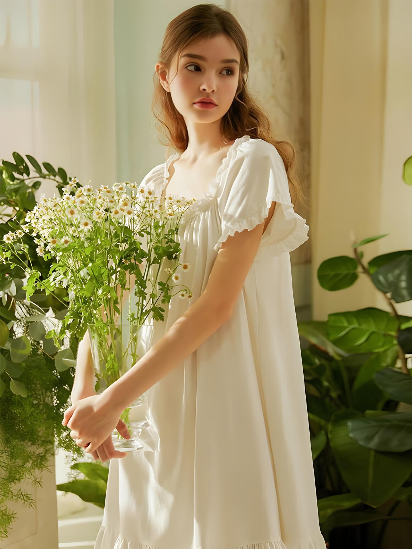 (30%) OFF - Elegant Ruffle-Trimmed Cotton Nightdress