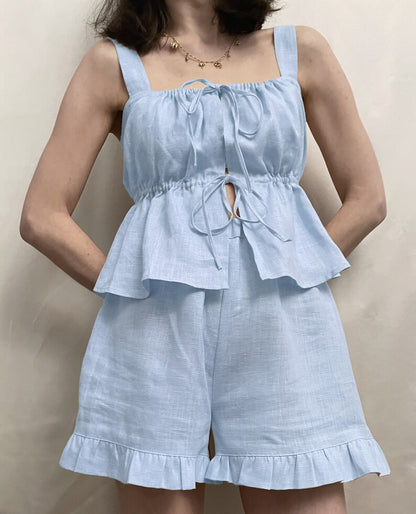 (30%) OFF - Cotton Ruffle Peplum Top and Shorts Set