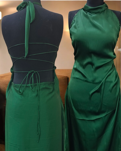 (30%) OFF - Elegant Silk Halter Neck Backless Maxi