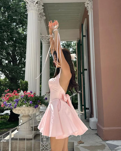 (30%) OFF - Elegant Strapless A-Line Cotton Mini Dress with Maxi Bow Detail
