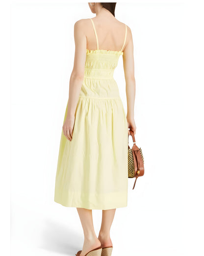 (30%) OFF - Smocked-Bodice Cotton Midi Dress – Effortless Elegance for Every Occasion