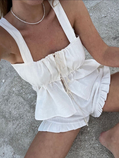 Cotton Ruffle Peplum Top and Shorts Set