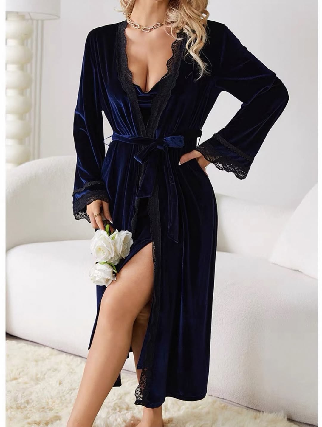Midnight Reverie: Velvet Maxi & Luxe Robe - 2pc Set