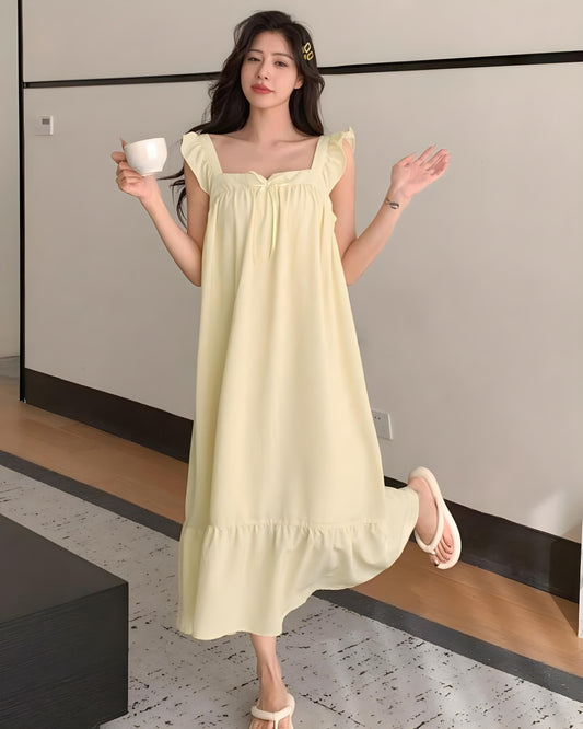 Elegant Ruffled Cotton Tiered Midi Dress – Perfect for Comfort and Style