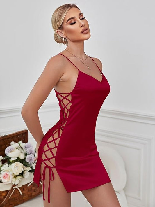 Crimson Temptation - Side Cutout Silk Bodycon Dress