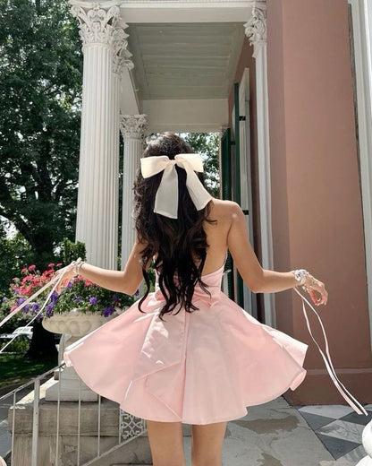 (30%) OFF - Elegant Strapless A-Line Cotton Mini Dress with Maxi Bow Detail