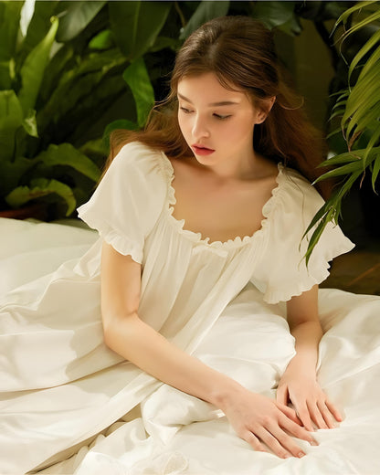 (30%) OFF - Elegant Ruffle-Trimmed Cotton Nightdress