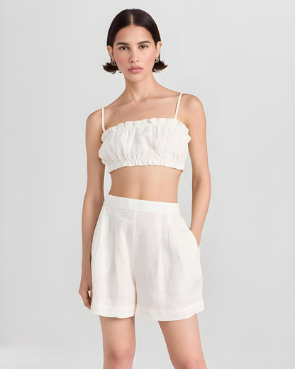 Cotton Crop Top and High-Waisted Shorts Set