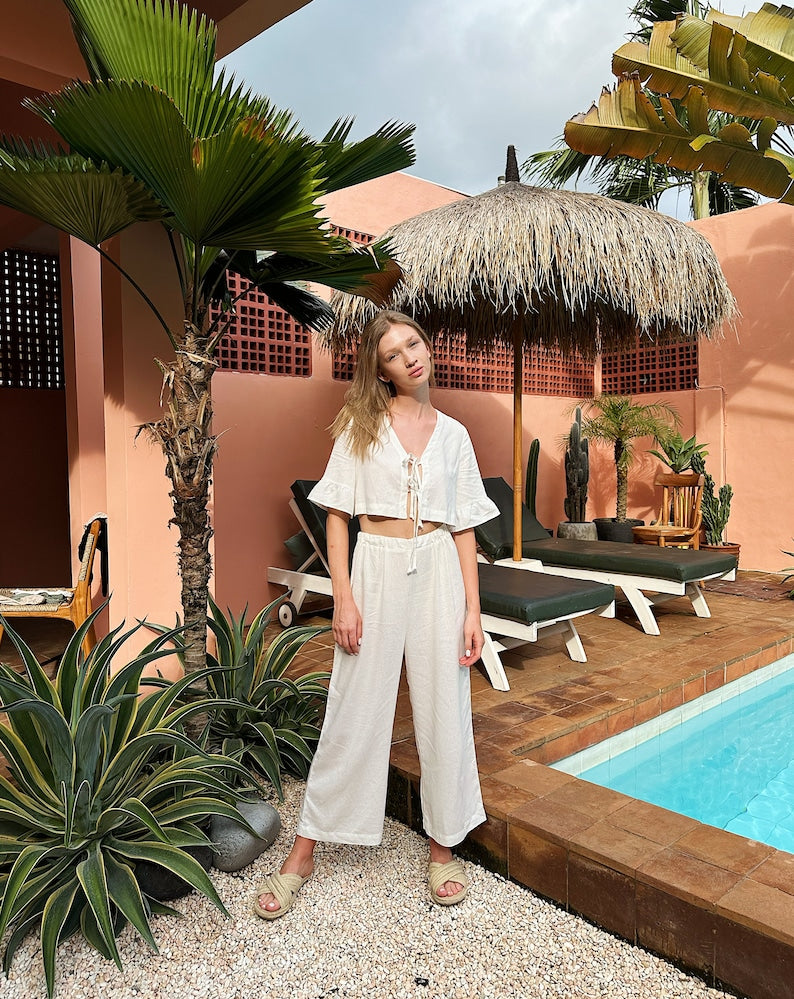 Cotton Tie-Front Ruffle Co-ord Set