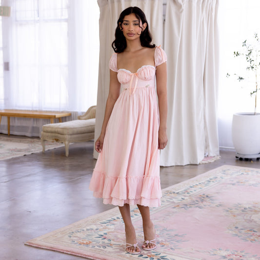 (30%) OFF - Romantic Cottagecore Puff-Sleeve Cotton Midi Dress