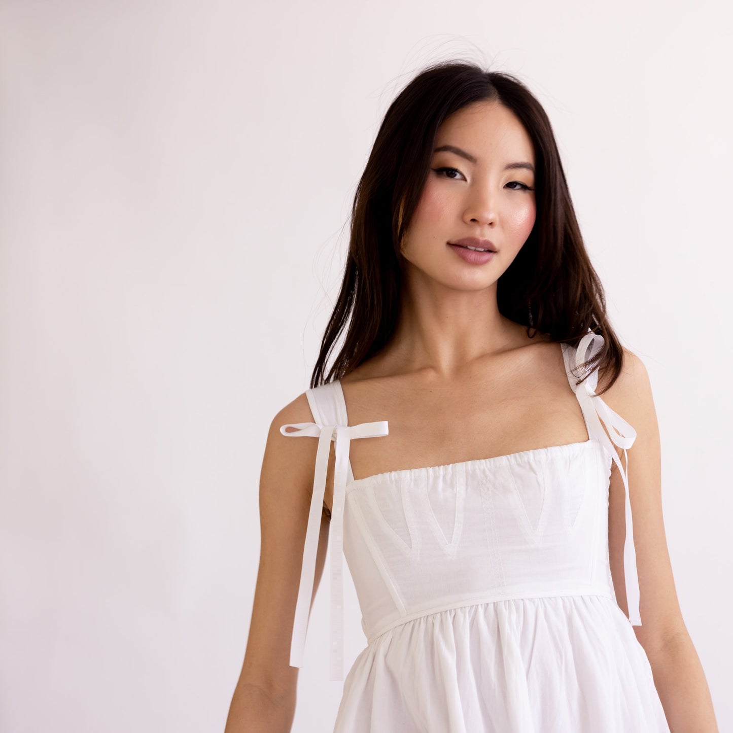 Cotton Tie-Strap Babydoll Dress – Classic & Chic