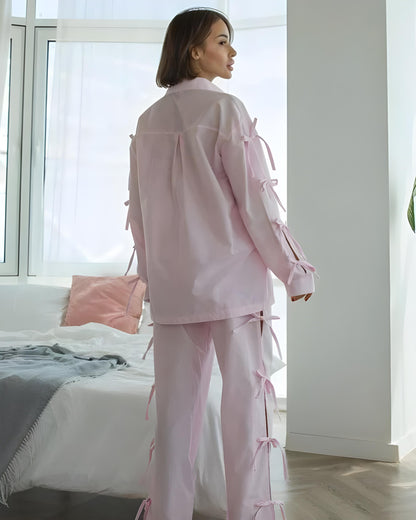 Relaxed Fit Bow-Tie Cotton Shirt and Pant 2pc Set