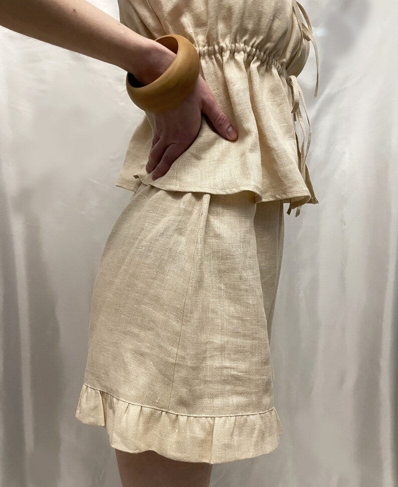 (30%) OFF - Cotton Ruffle Peplum Top and Shorts Set