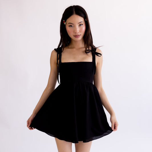 Cotton Tie-Strap Babydoll Dress – Classic & Chic