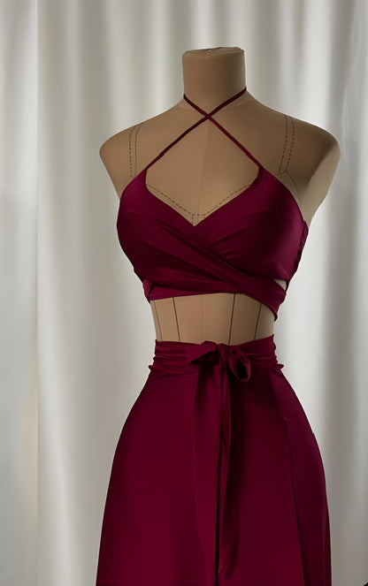 Luxury Silk Halter Wrap Midi Dress - Elegant and Versatile Evening Wear