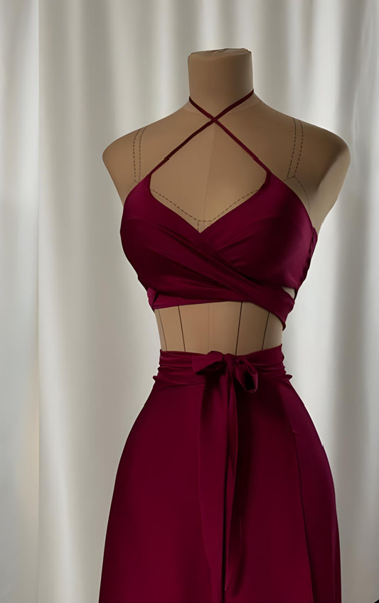 Luxury Silk Halter Wrap Midi Dress - Elegant and Versatile Evening Wear