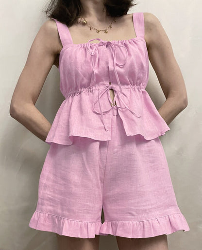 (30%) OFF - Cotton Ruffle Peplum Top and Shorts Set