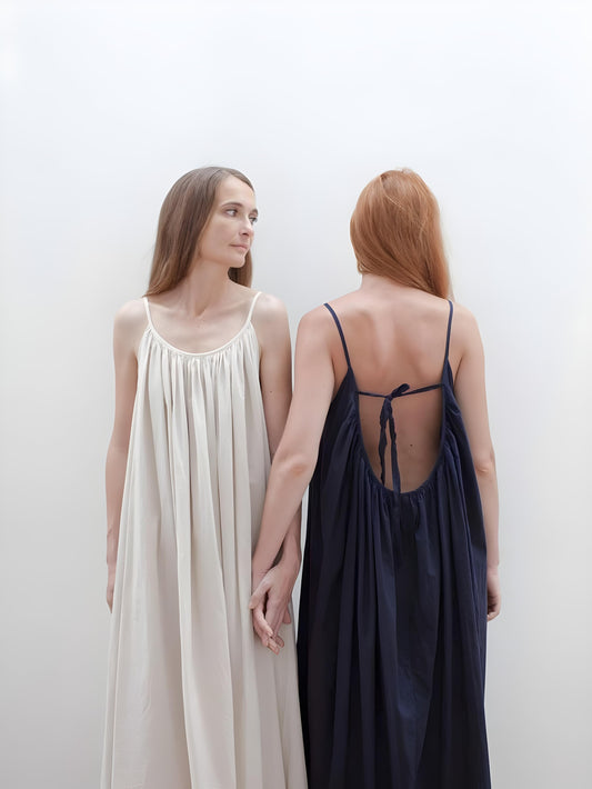 (30%) OFF - Gathered Cotton Maxi Dress with Spaghetti Straps