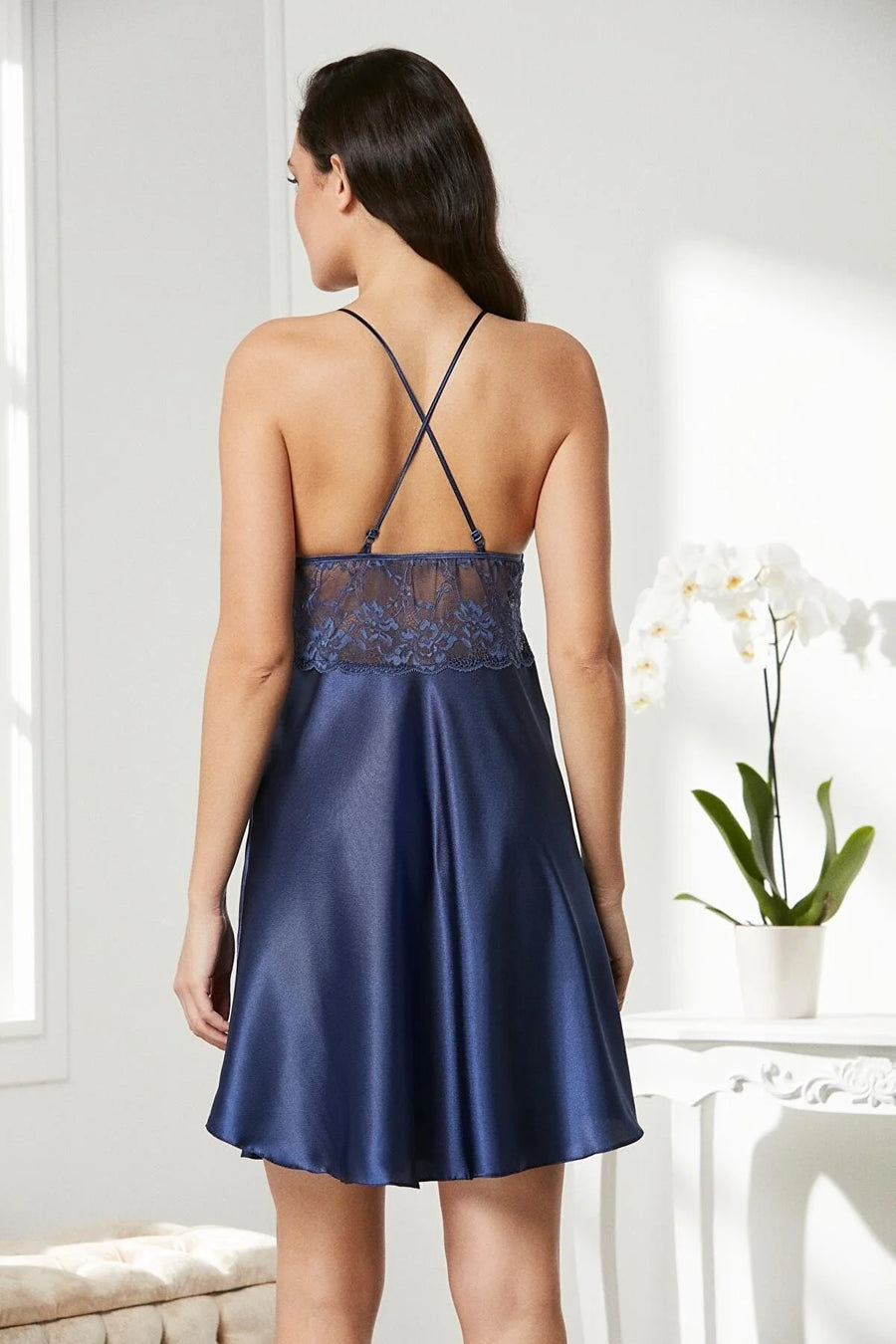 Moonlit Whisper Lace-Trim Silk Maxi